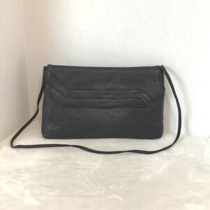 TONI Vintage Black Leather Clutch Shoulder Purse Classic Minimalist Quiet Luxury